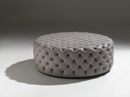 Large circular Alcide ottoman, in leather